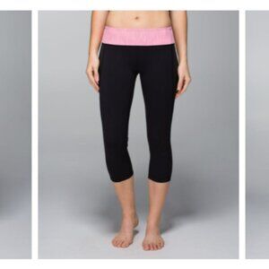 Lululemon Breathe Easy Crop Black Wee Are From Space Neon Pink Opal Size 6 EUC